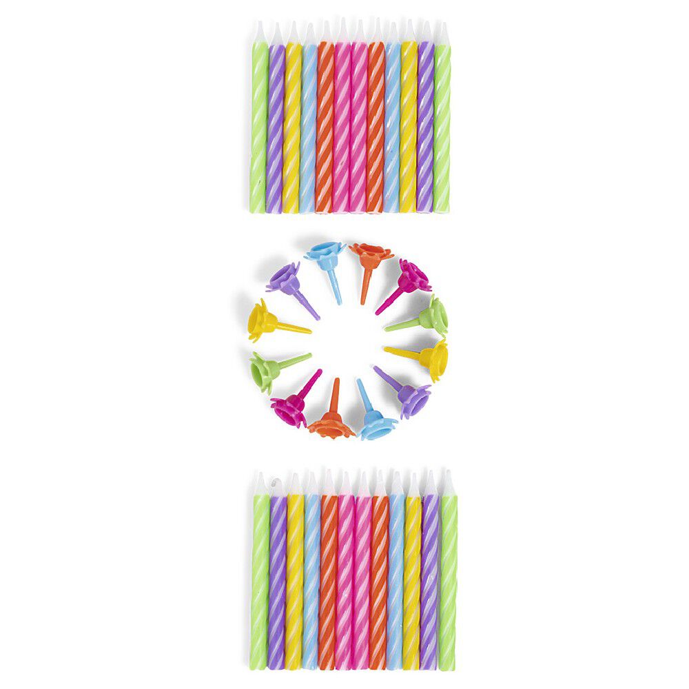 Bougies d'anniversaire multicolore x 24 et ses 12 supports