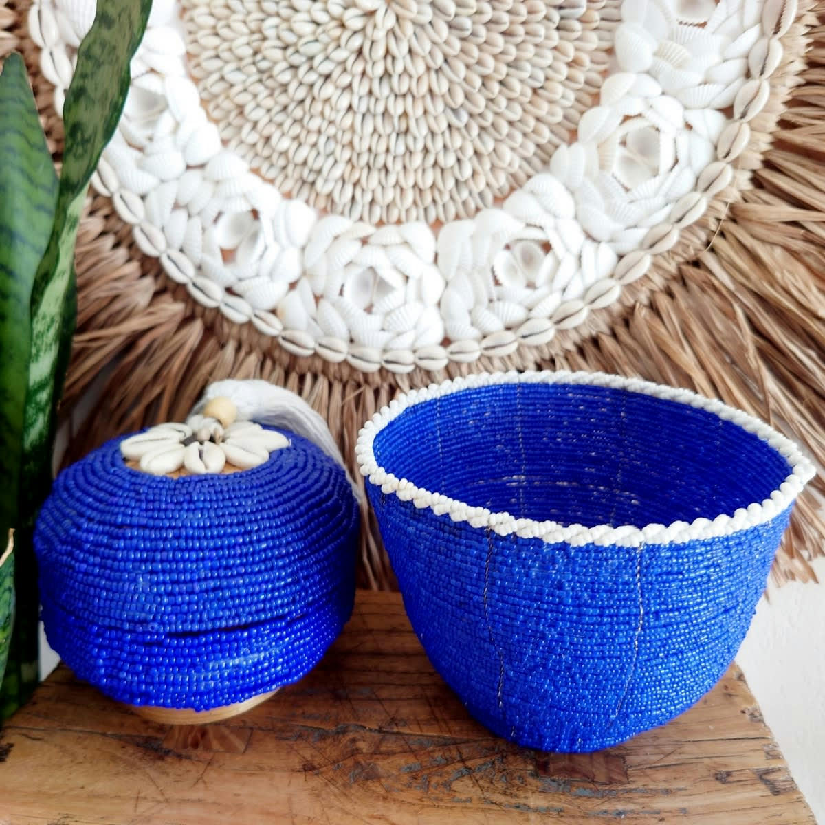 LYL - Pot en perles de verre, bleu 10x13 cm