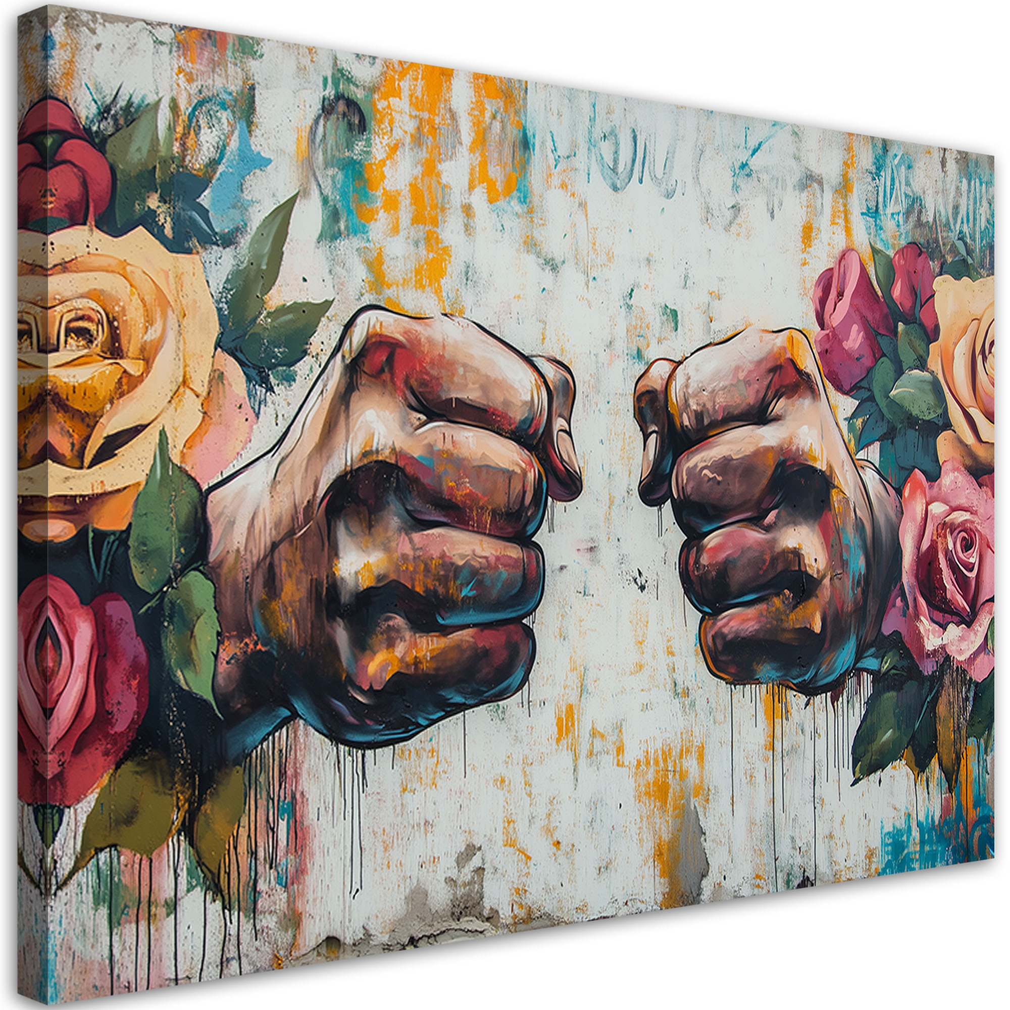 Feeby Obraz na płótnie, Graffiti Pięść Kwiaty Street Art 60x40