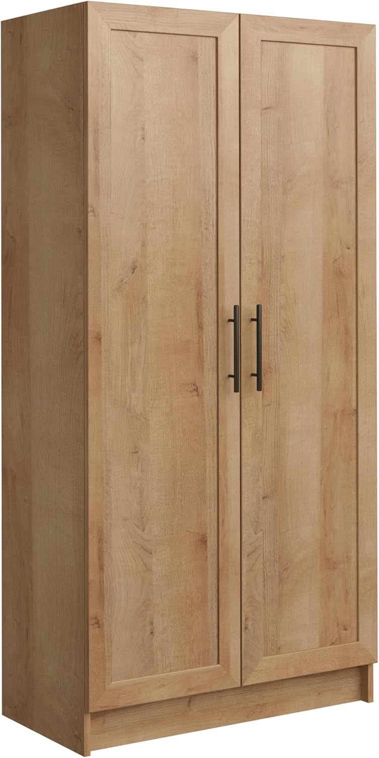 Prepac Natural Oak Elite 65 Tall Accent Kitchen Pantry Cabinet, Craft or Bathroom Storage Cabinet, Buffet Storage with Panel Doors, 3 Shelves, 32 W x 16.75 D x 65 H, Ideal for Home Organization