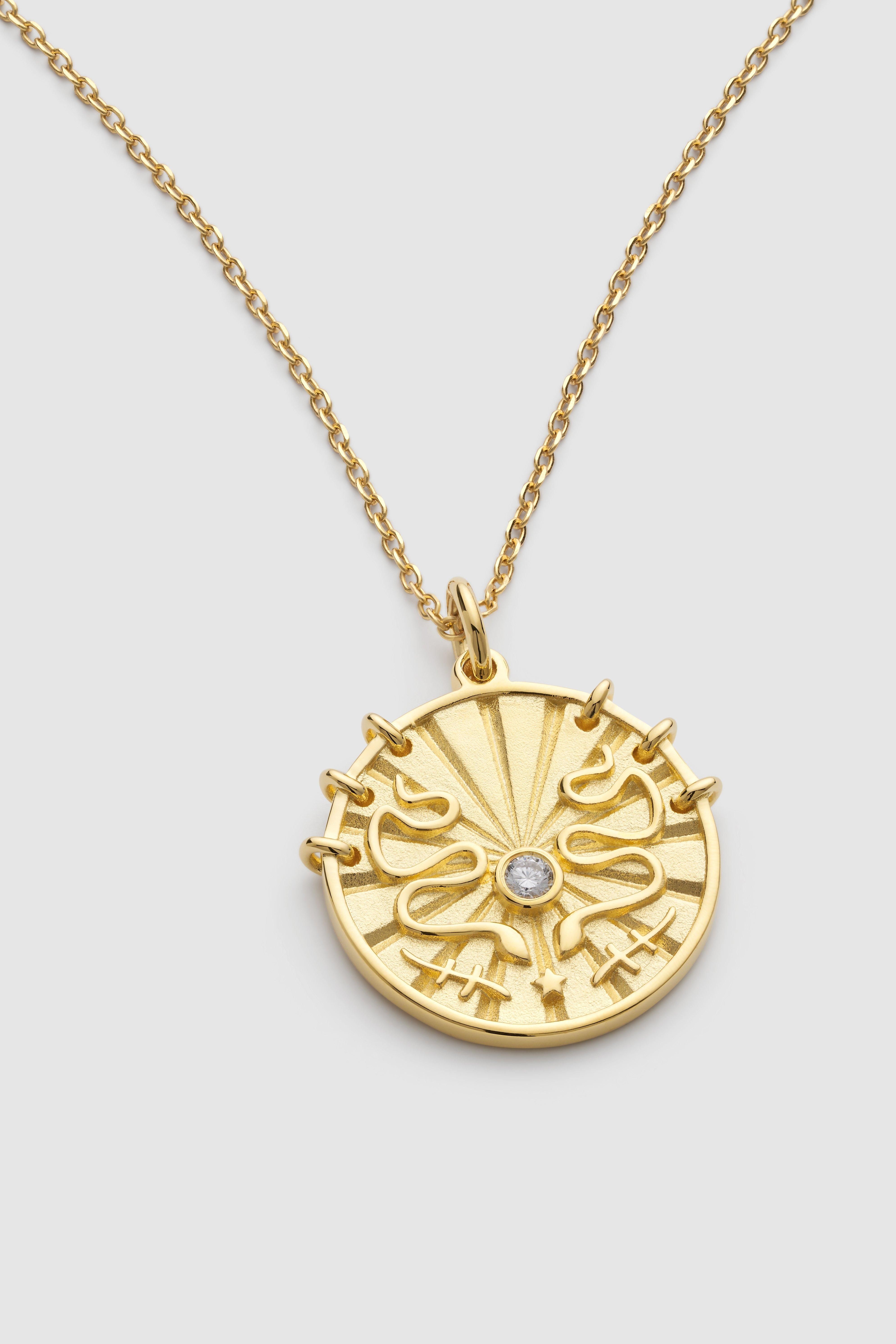 Elk & Bloom Chunky Gold Sunburst Snake Coin Necklace