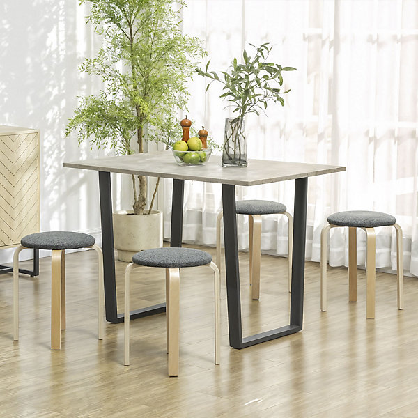 Lot de 4 tabourets empilables assise rembourrée dia.40 x H.45 cm bois clair gris