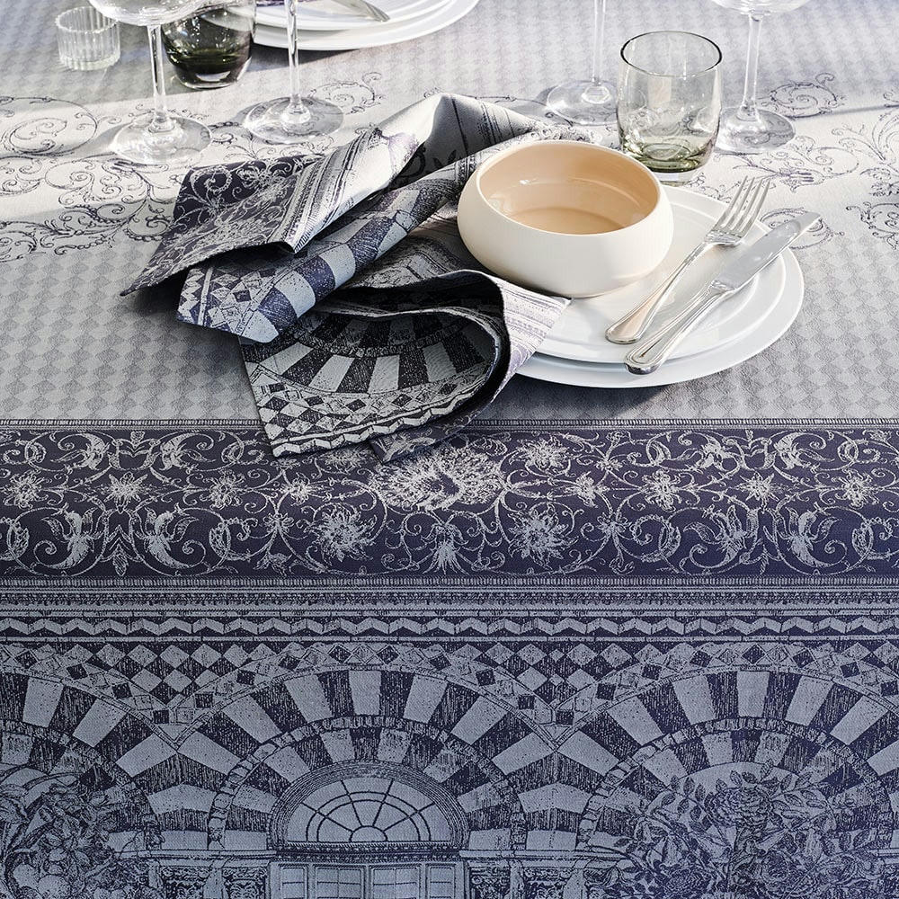 ARCADES CENDRE - Nappe antitache déperlant pur coton gris 174X364