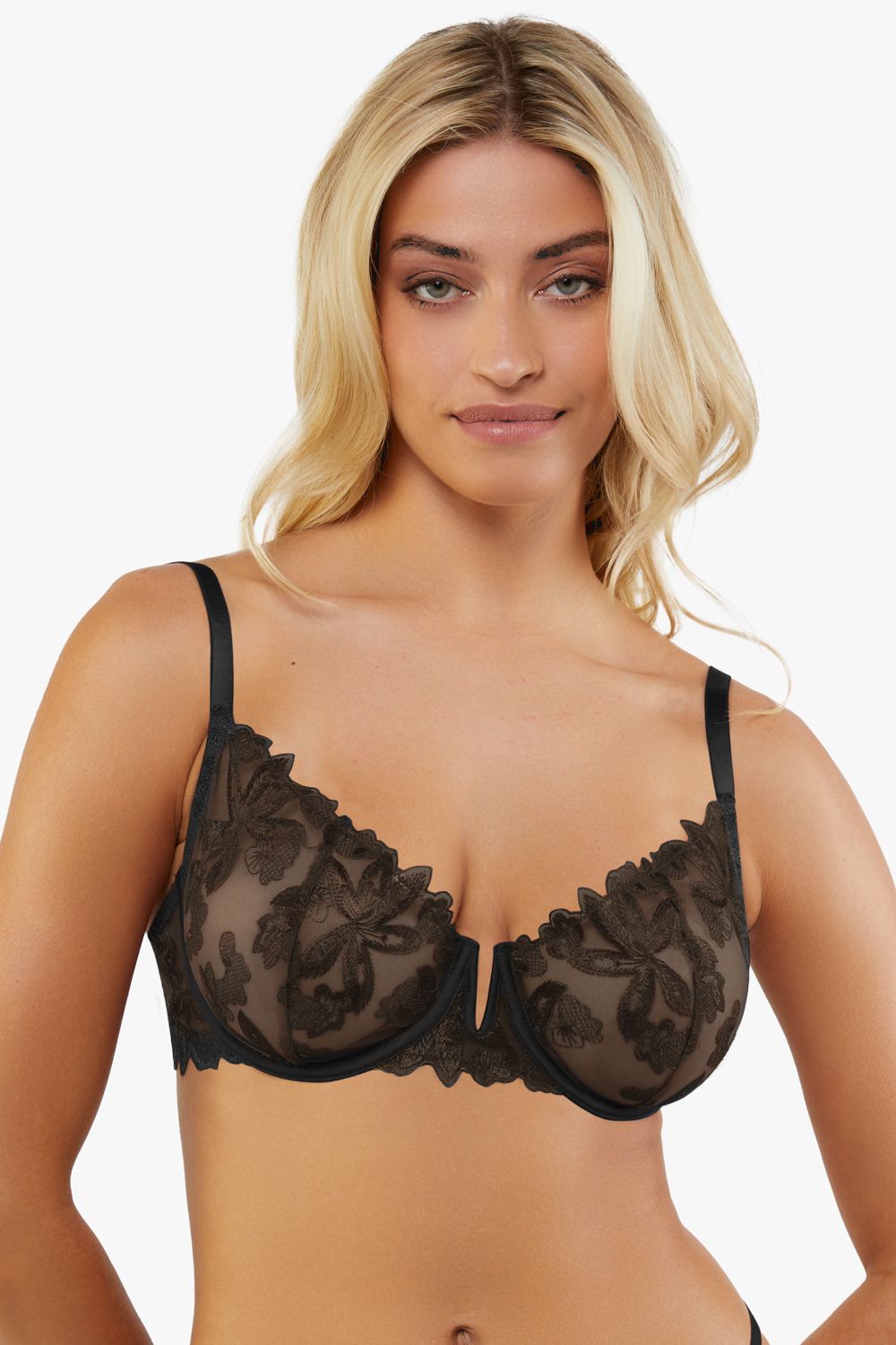Wolf & Whistle Eva Black Graphic Embroidered Balconette Bra