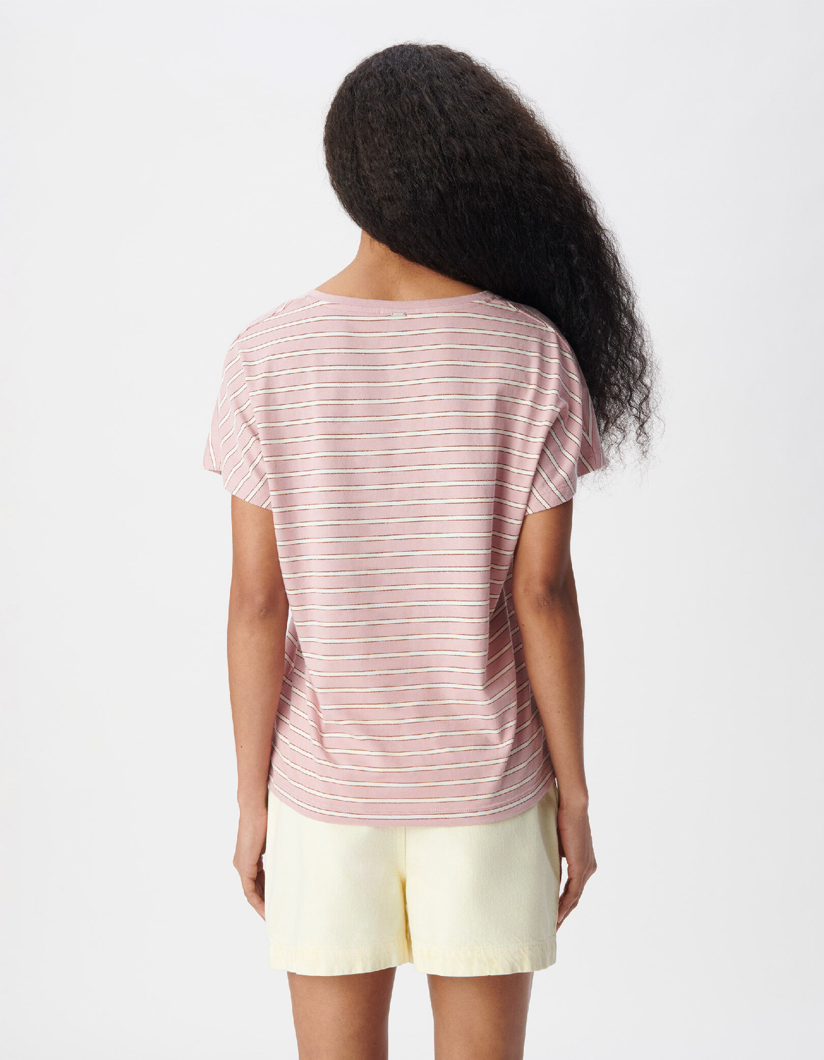 Tee-shirt rose motif rayures Femme