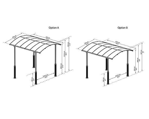 Carport Arcadia Alpine 43 gris anthracite toit arrondi 4,35 x 3,59 m