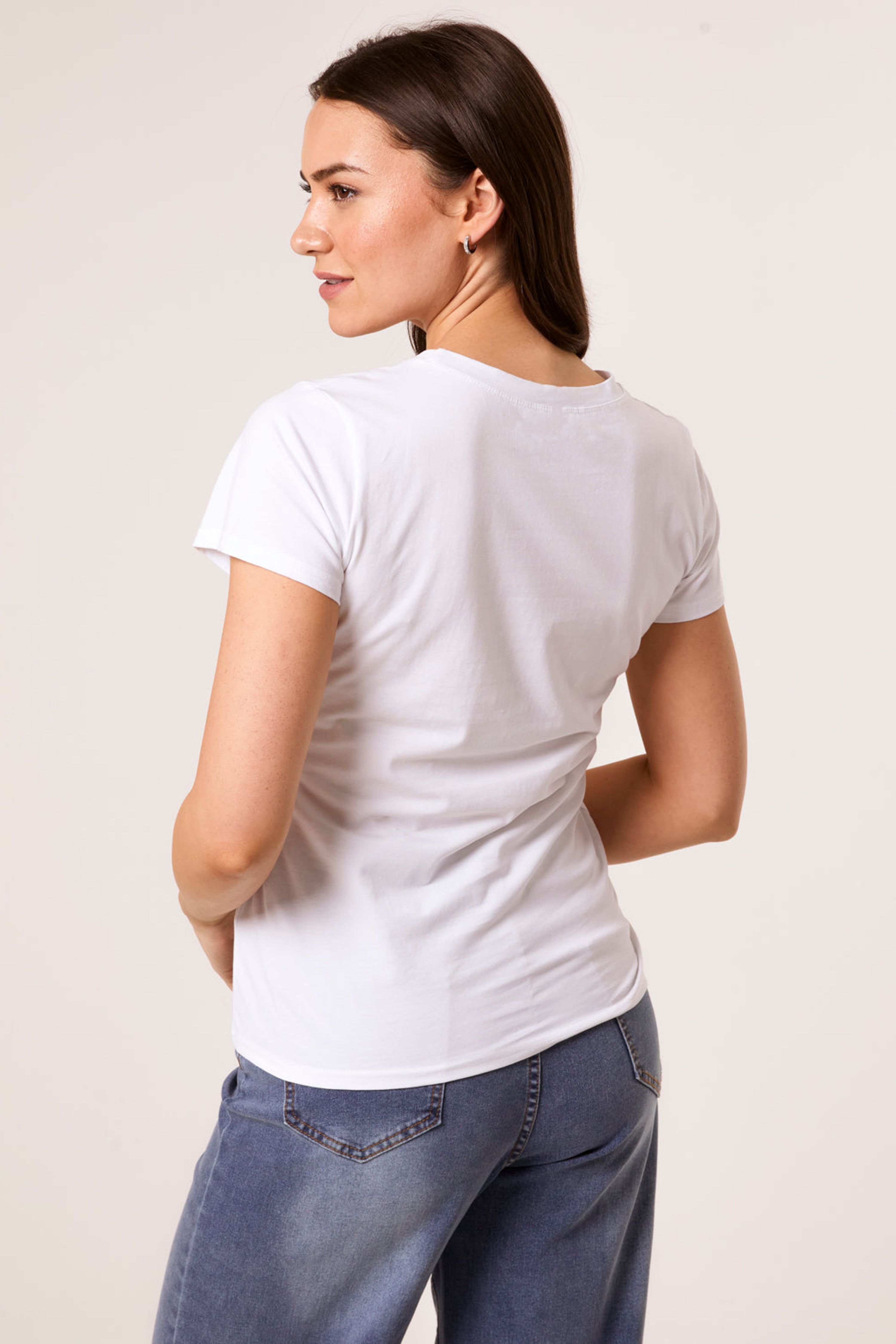 Blue Vanilla White Printed Cat T-Shirt