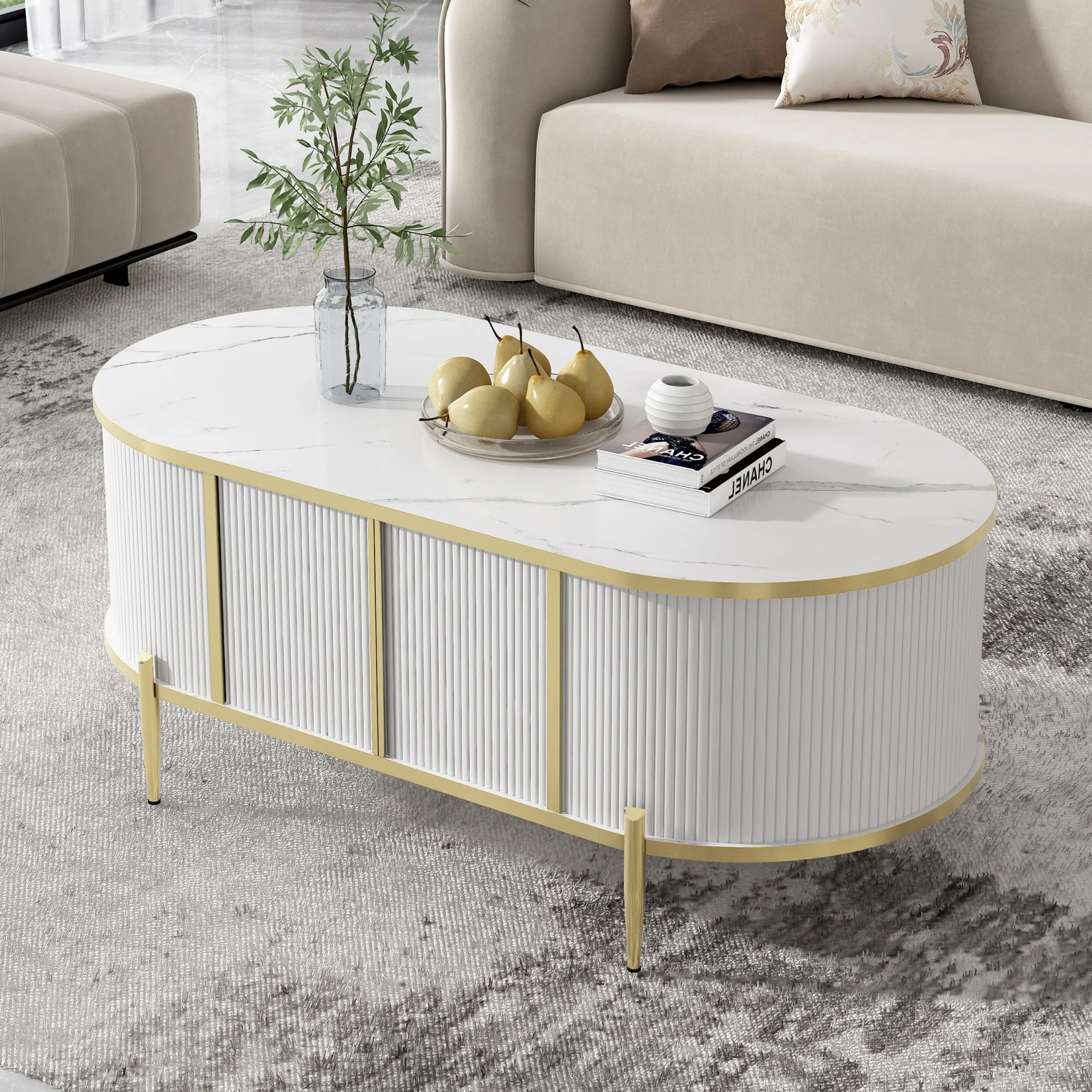Modern Luxury Oval Fluted Coffee Table