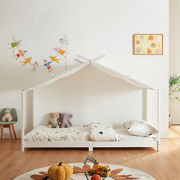 Lit enfant Brome bois de pin 90 x 200 cm blanc en.casa