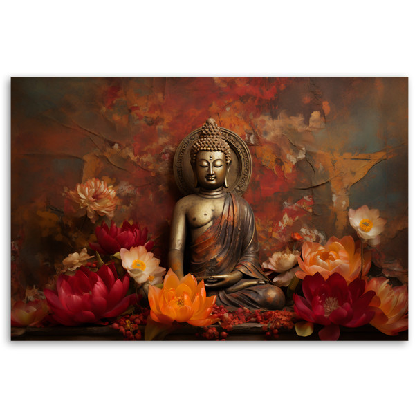 Feeby Fototapeta, Medytujący Budda i kolorowe kwiaty 150x105