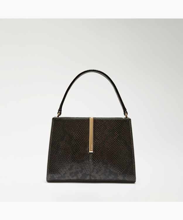 Dinidestined Dark Brown - Snakeskin-Effect Leather Top-Handle Bag