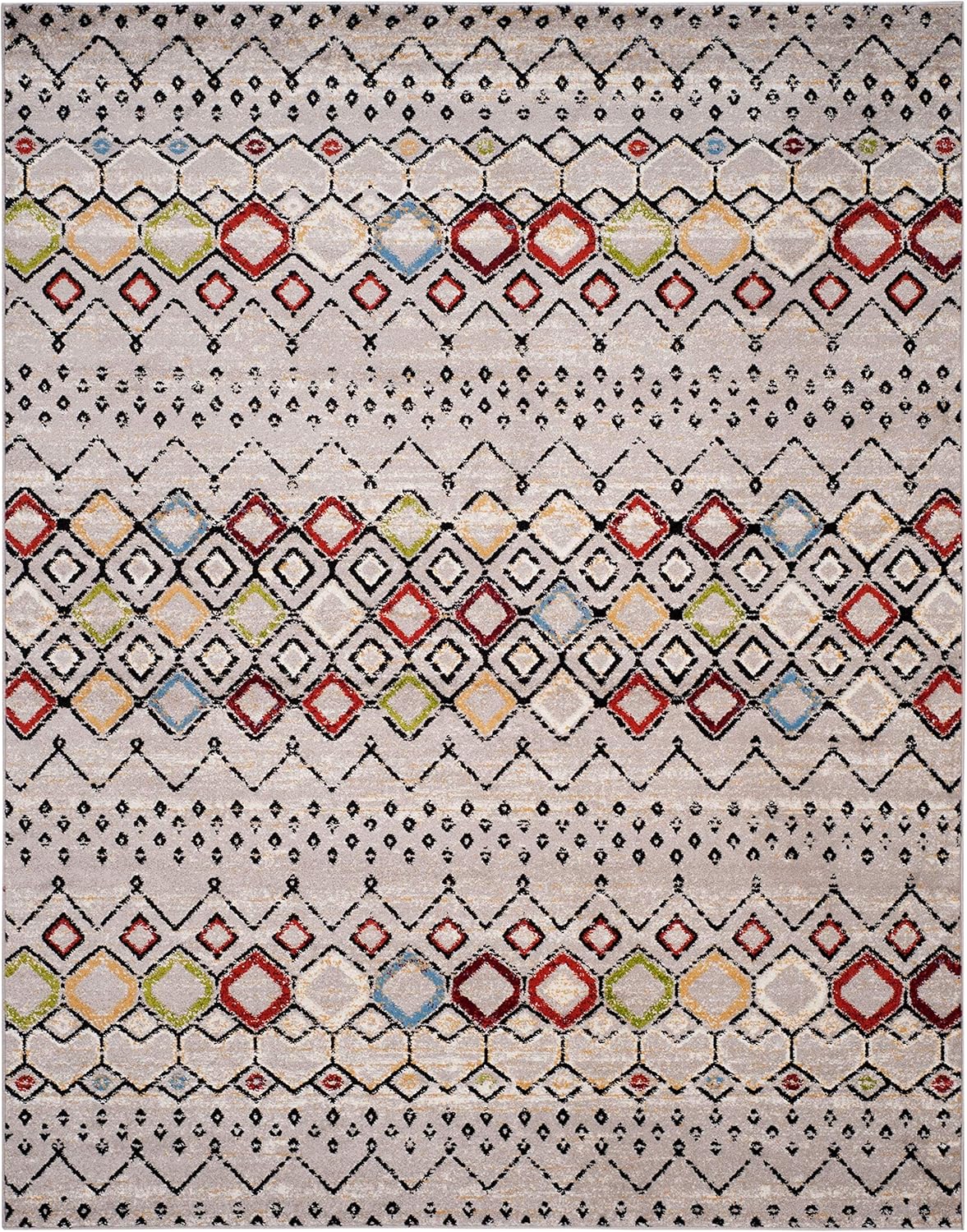 SAFAVIEH Amsterdam Collection Area Rug - 9' x 12', Light Grey & Multi, Moroccan Boho Design, Non-Shedding & Easy Care, Ideal for High Traffic Areas in Living Room, Bedroom (AMS108G)