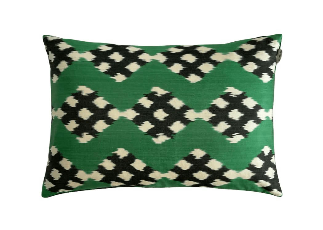 - Housse de coussin velours et soie ikat  40x60 vert
