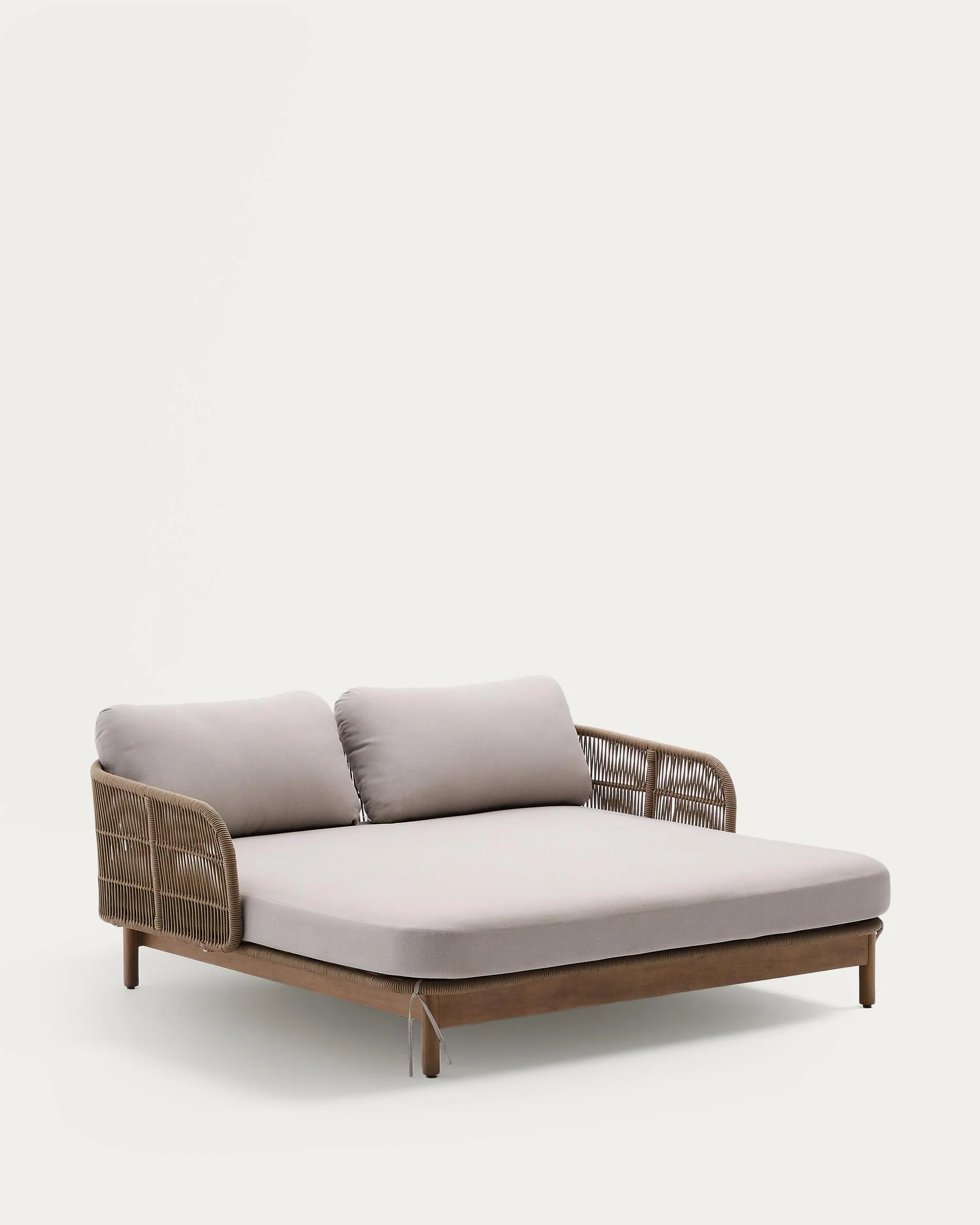 Catalina double sun lounger in beige rope cord and FSC 100% solid acacia wood