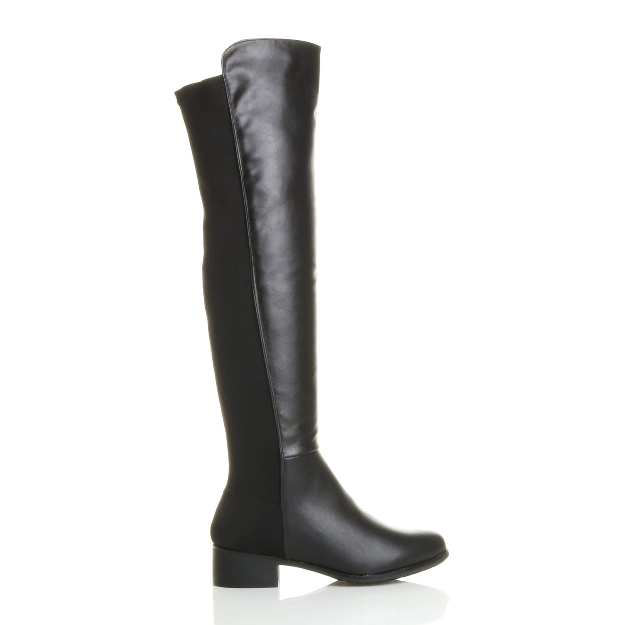 AJVANI Low Heel Elastic Gold Zip Over The Knee Boots