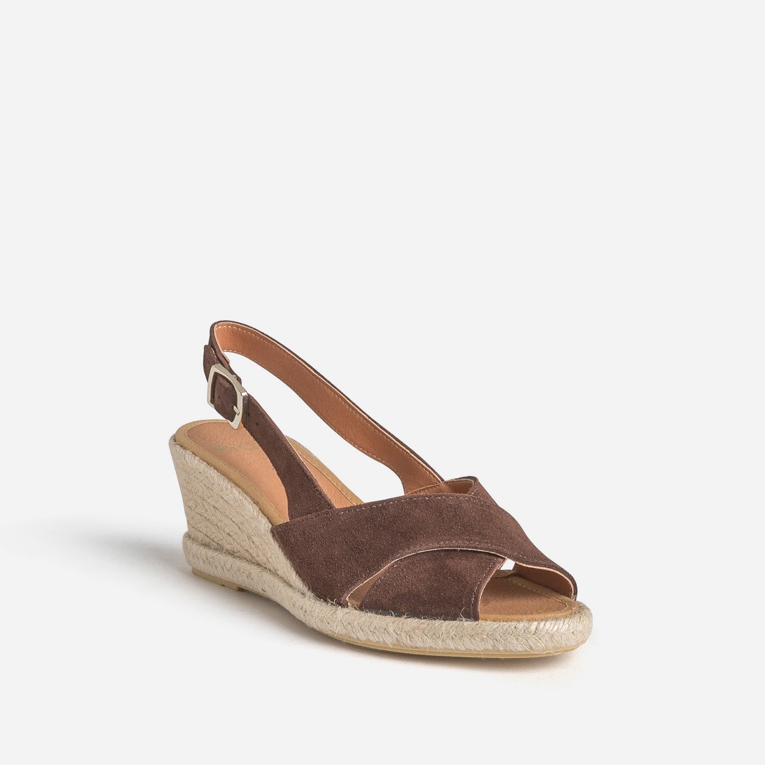 Sandale espadrille marron cuir velours