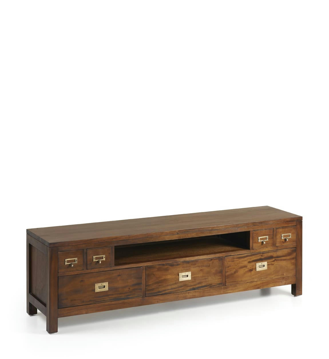 FLAMINGO - Meuble TV 7 tiroirs en bois marron L160