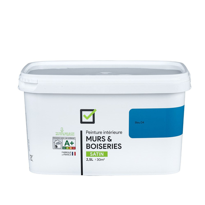 Peinture pour murs et boiseries bleu D4 satiné 2,5 L