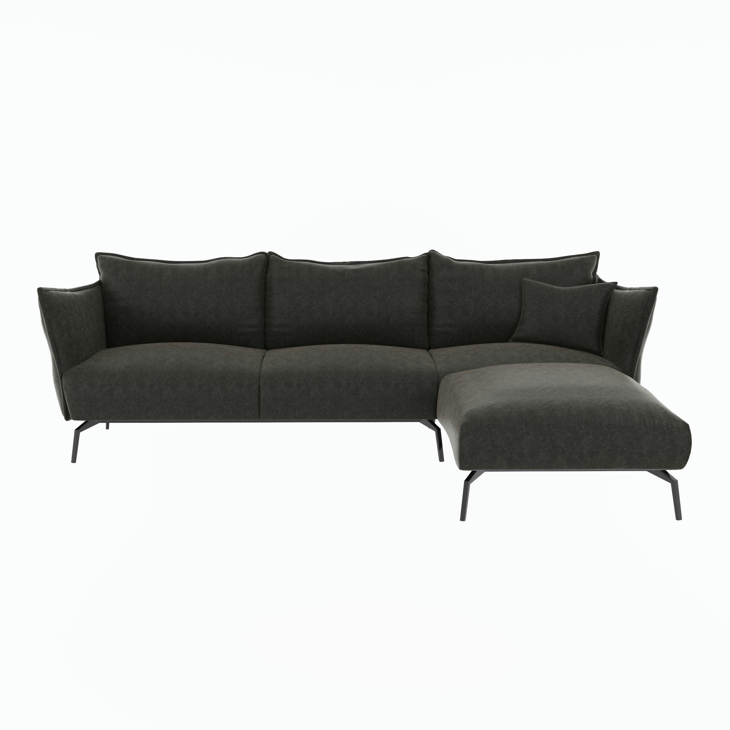 LENNY - Canapé d'angle droit tissu effet cuir vintage gris étain
