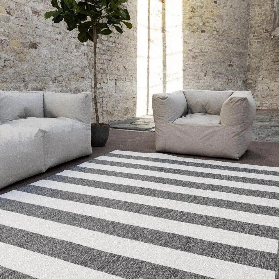 Interieur05 Buitenkleed Stripes Grijs/Wit dubbelzijdig - 230 x 160 cm