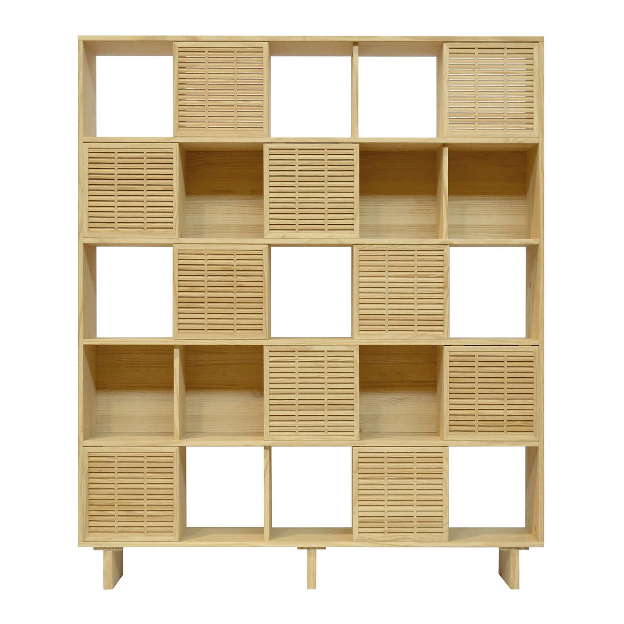 XELIDA - Bibliothèque en bois de pin massif naturel - 10 portes - 160 cm