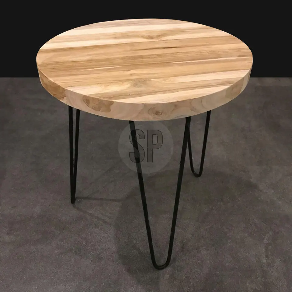 Home & Styling Bijzettafel - zwart/bruin - metaal en teak hout