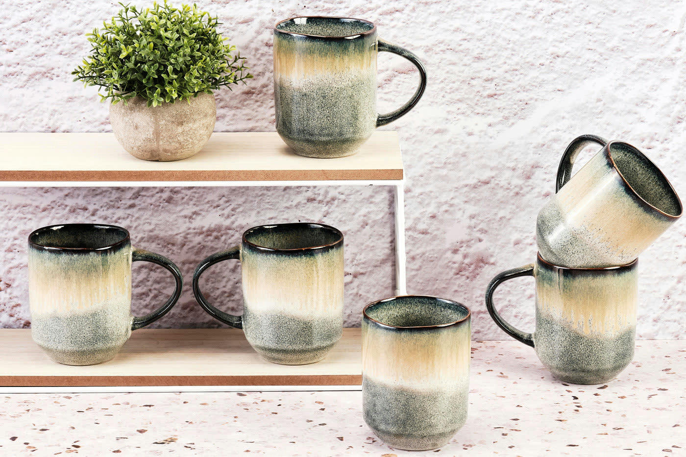 GENESIS - Lot de 6 mugs en grès gris 40cl