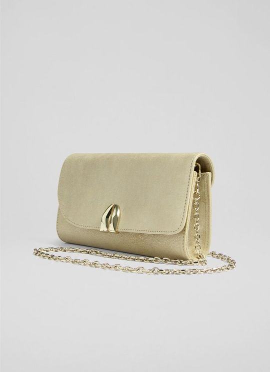 Florence Soft Gold Suede Curve Flap Clutch Bag