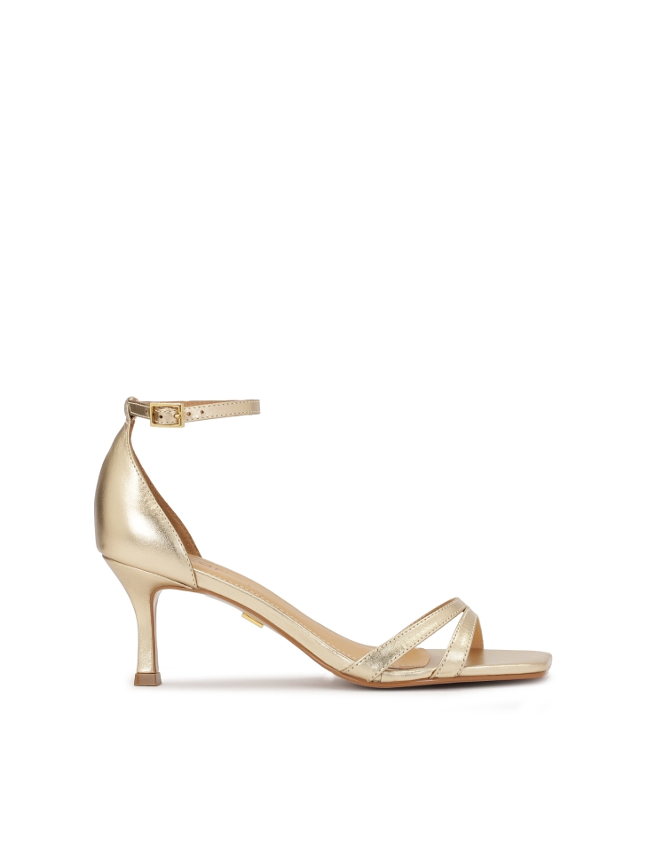 Gold leather low heel sandals