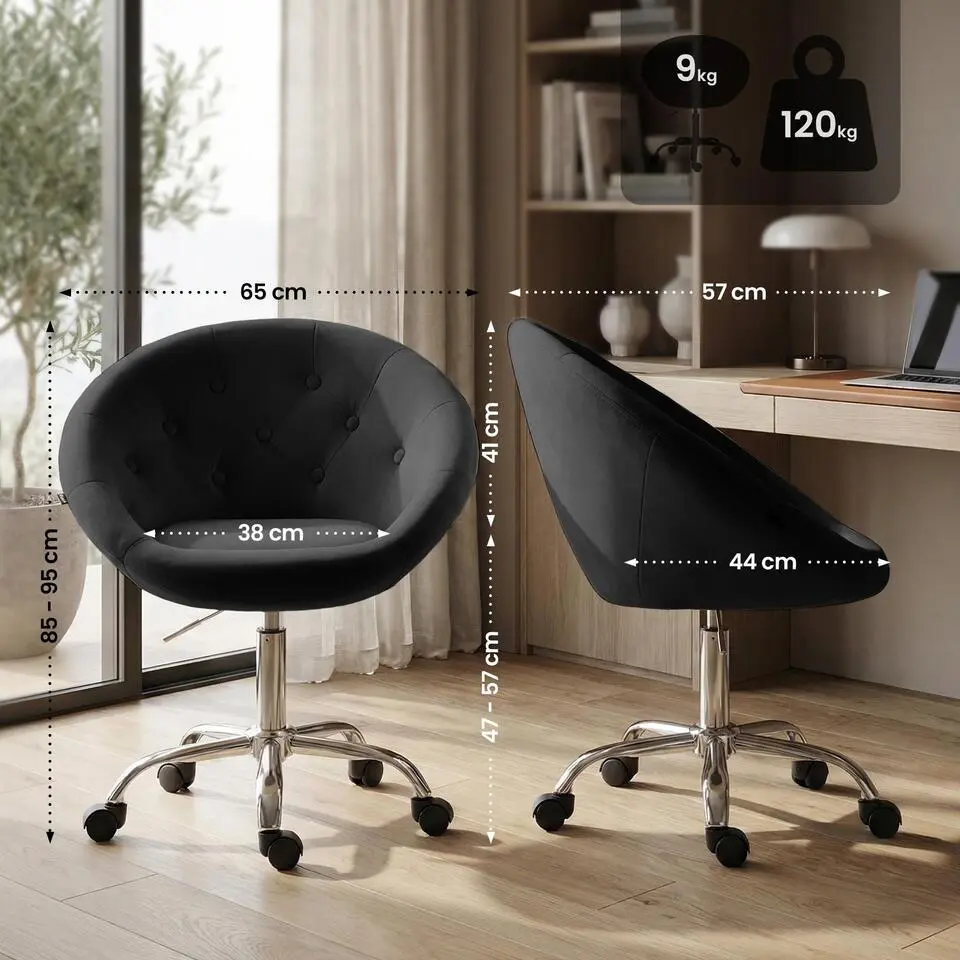 CLP Bureaustoel London chroom Frame - Fluweel - zwart