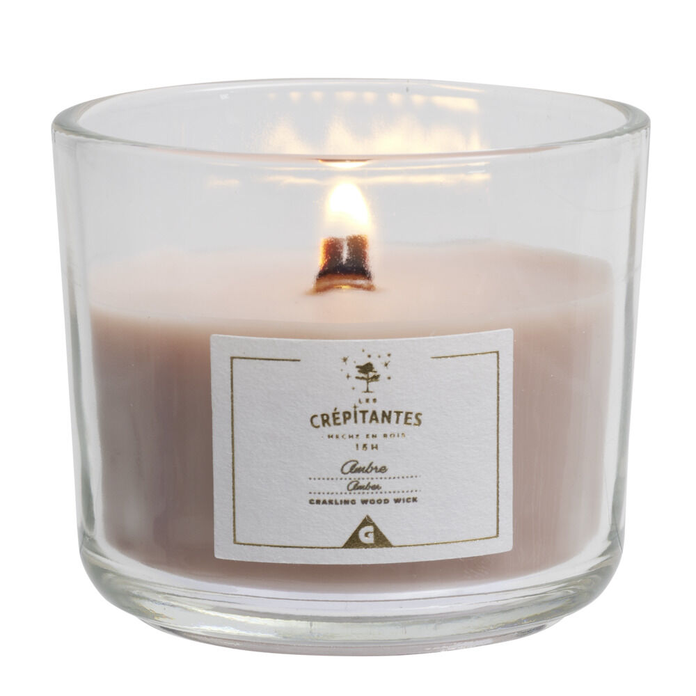Bougie crépitante mèche en bois senteur ambre 15H