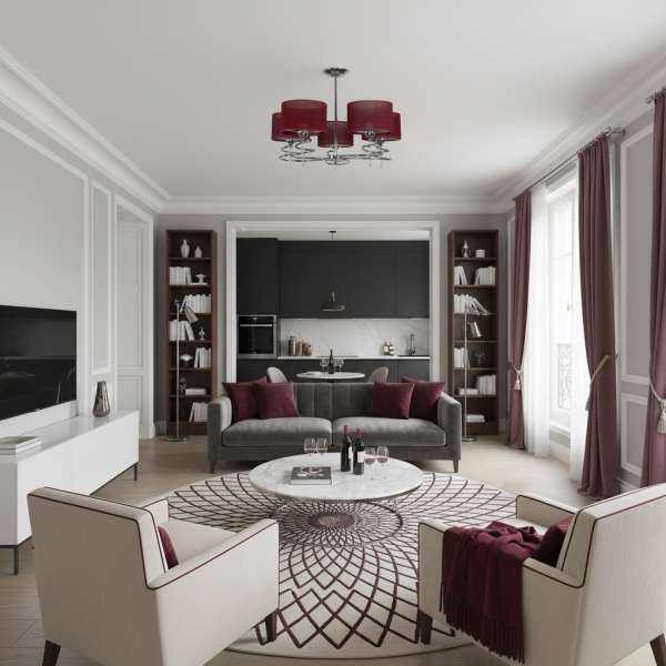 Lampa wisząca EDYLIT glamour chrom czerwony abażur 5xE27 QUEEN RED 12-640