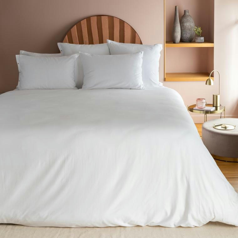 QUARTZ - Housse de couette satin de coton lavé bio uni blanc 260 x 240 cm