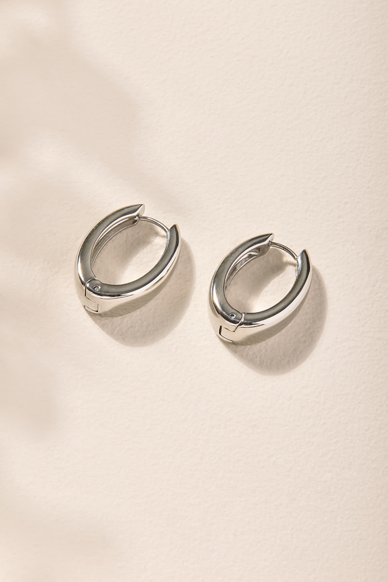 Betty Stainless Steel Oval Silver Hoop Earrings