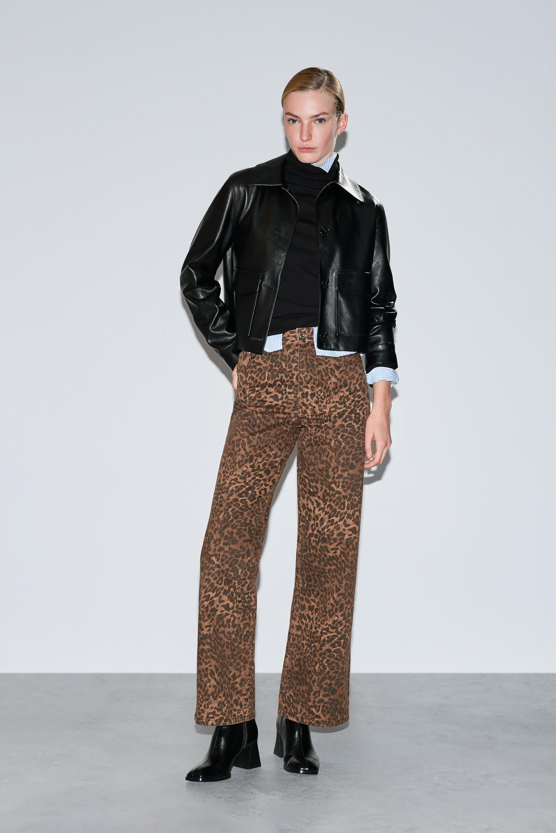 Jeans slim wide animal print