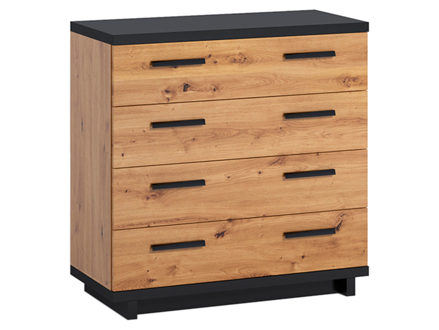Komoda Ines 90 cm z 4 szufladami dąb artisan/czarny mat
