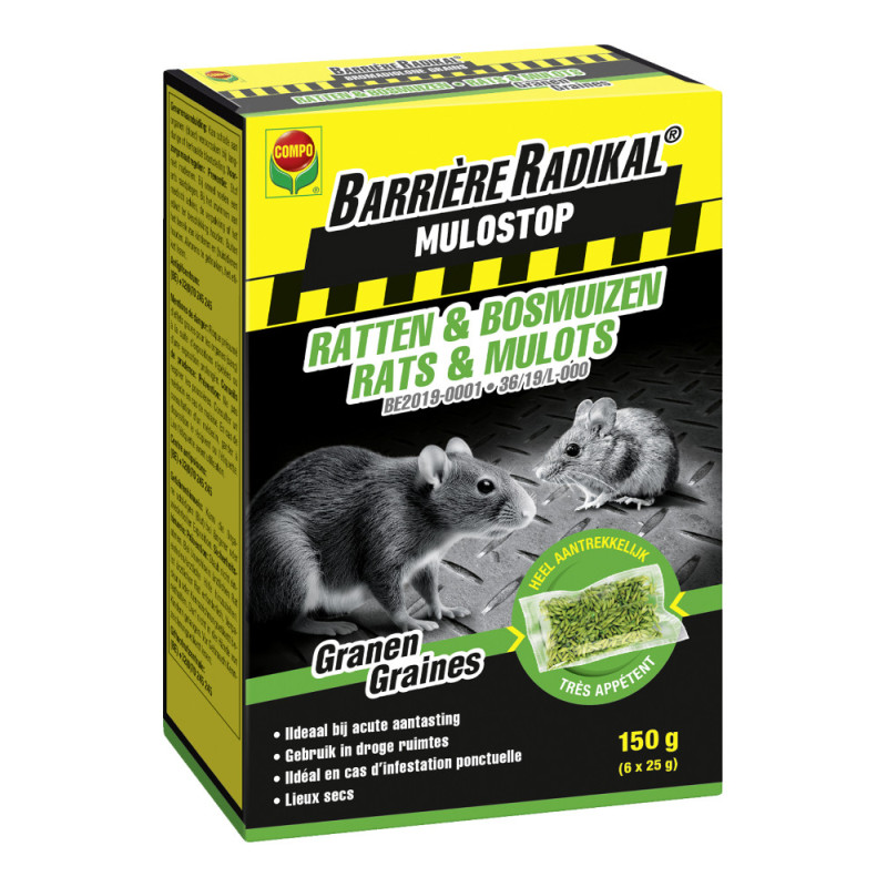 Sachet d'avoine décortiquée anti-rats et anti-souris Barrière Radikal 6 pièces COMPO