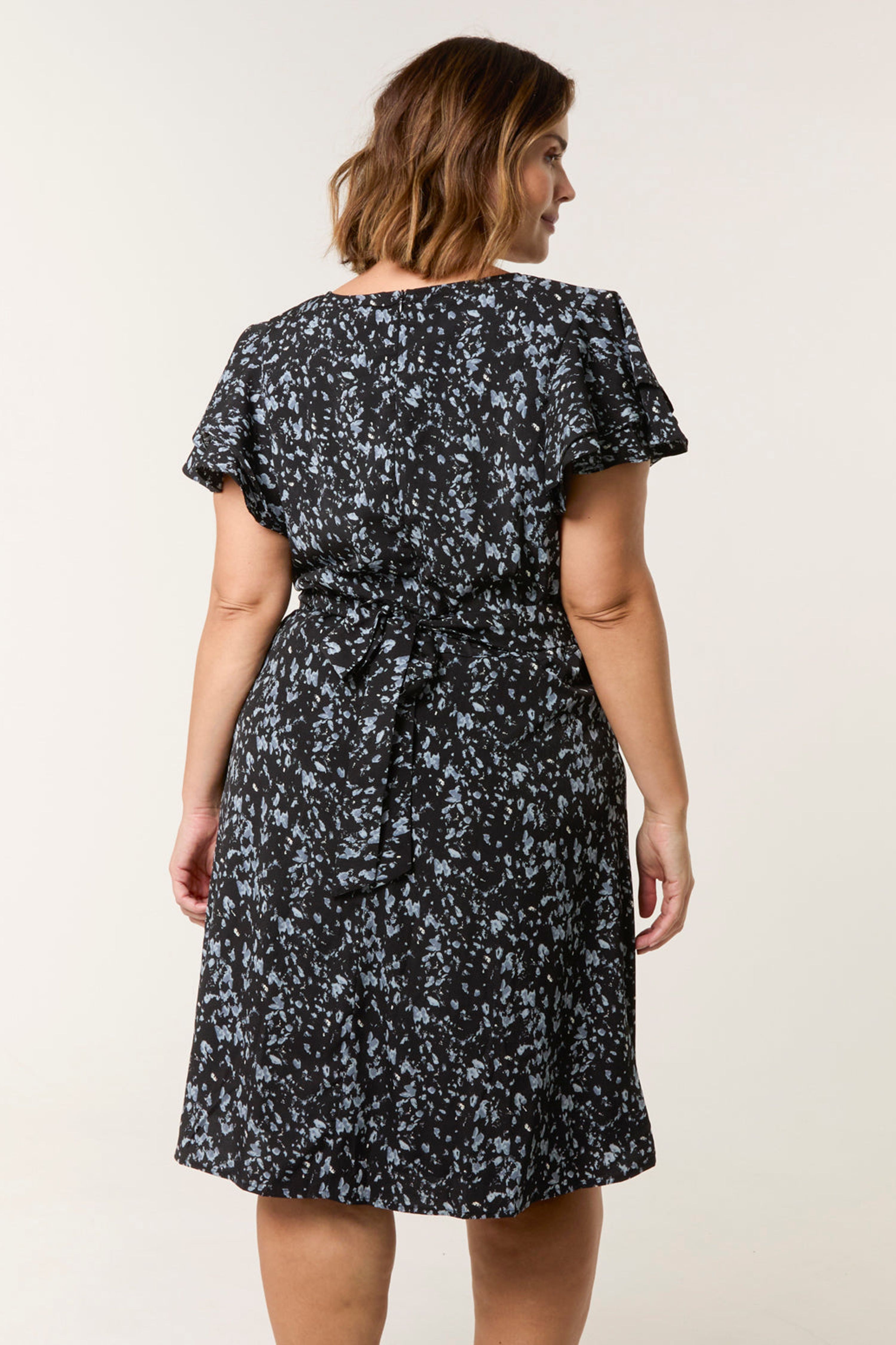 Blue Vanilla Black Curve Frill Sleeve Mini Dress