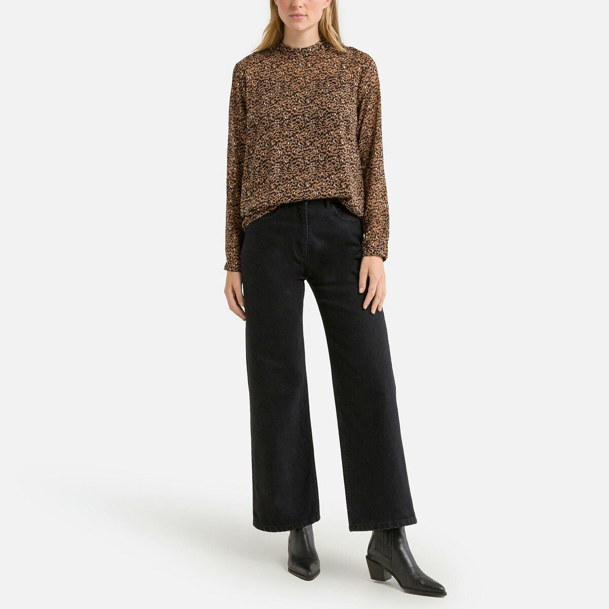 Blouse col montant, manches longues, imprimée