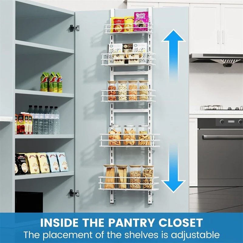 Adjustable 5-Tier Over the Door Pantry Organizer - 4.72D x 11.81W x 49.21H