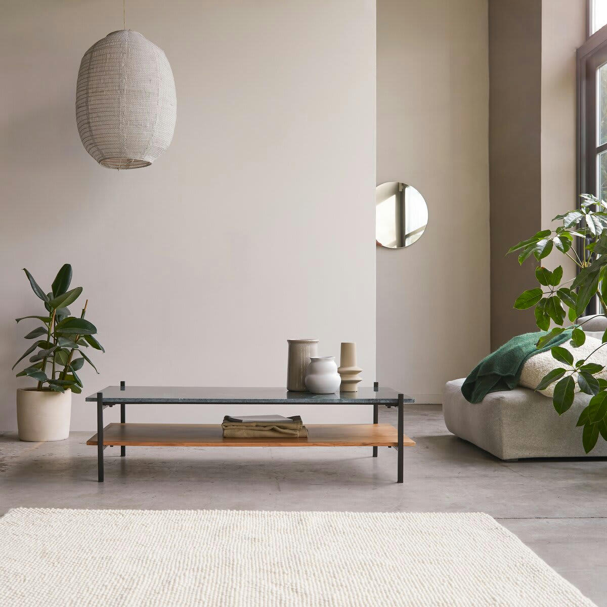 EDIT - Table basse en acacia massif et marbre