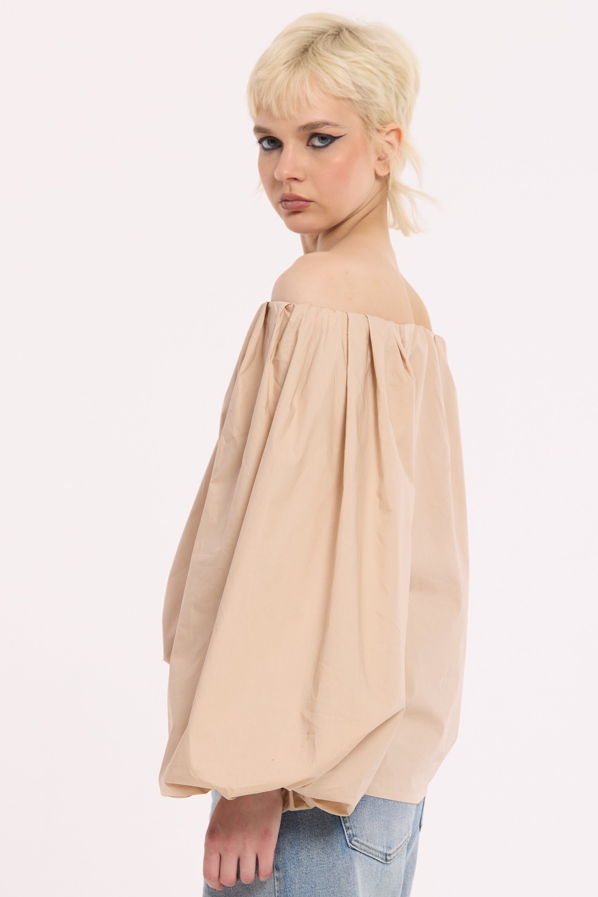 House of Holland Beige Off Shoulder Cotton Blouse