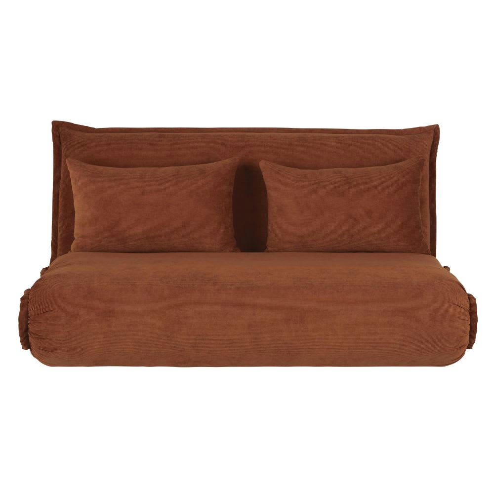 Hallen - Canapé clic-clac 2 places en velours côtelé orange écureuil