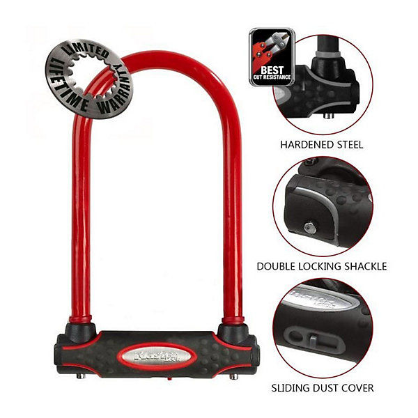 Master Lock Antivol Velo U Acier Trempe 13 mm Double Verrouillage Rouge