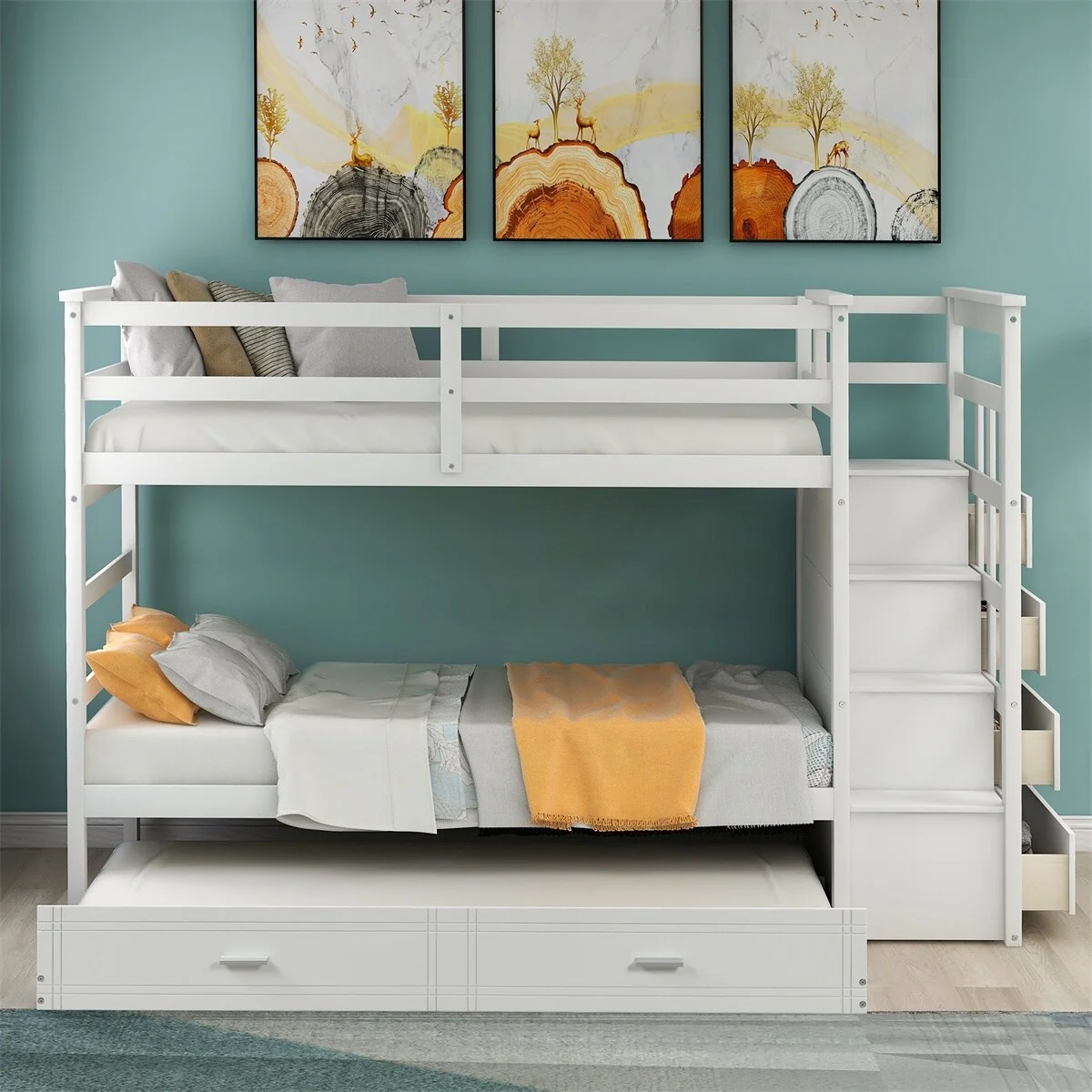 Harper & Bright Designs Bunk Bed with Trundle and Staircase