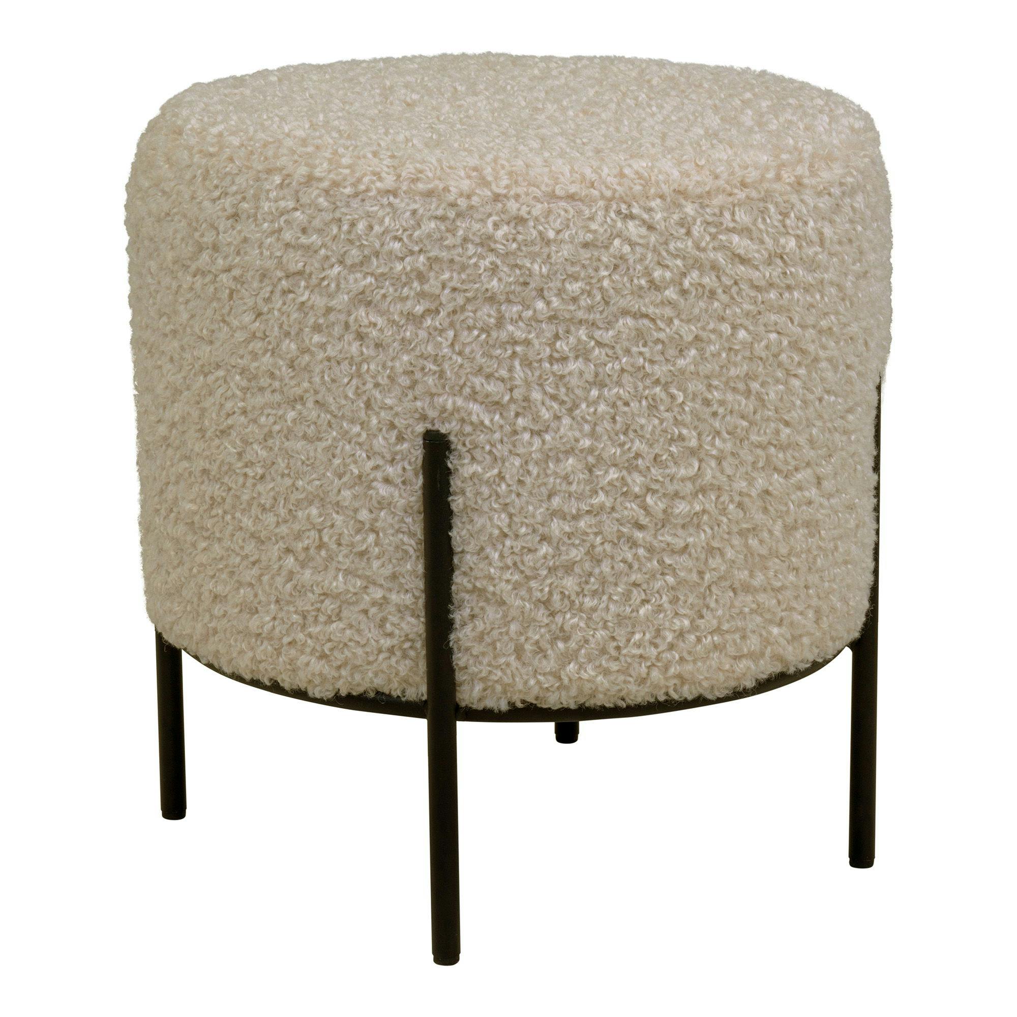 Pouf rond taupe effet fourrure avec pieds en métal noir BRUGES