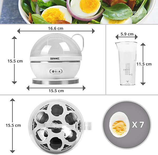 EB27 WE Cuiseur à oeufs 400W 1 à 7 oeufs Thermostat minuteur Cuisson pour oeufs durs ou mollet ou à la coque Sans BPA Duronic