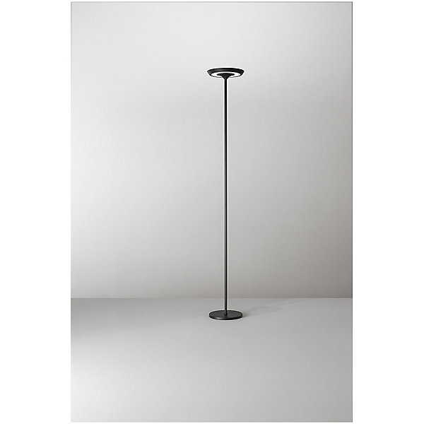 Balance - Lampadaire LED 25W en métal, 3000K, H. 180 cm, 2376 lm, interrupteur marche/arrêt et variateur au pied, noir - Perenz