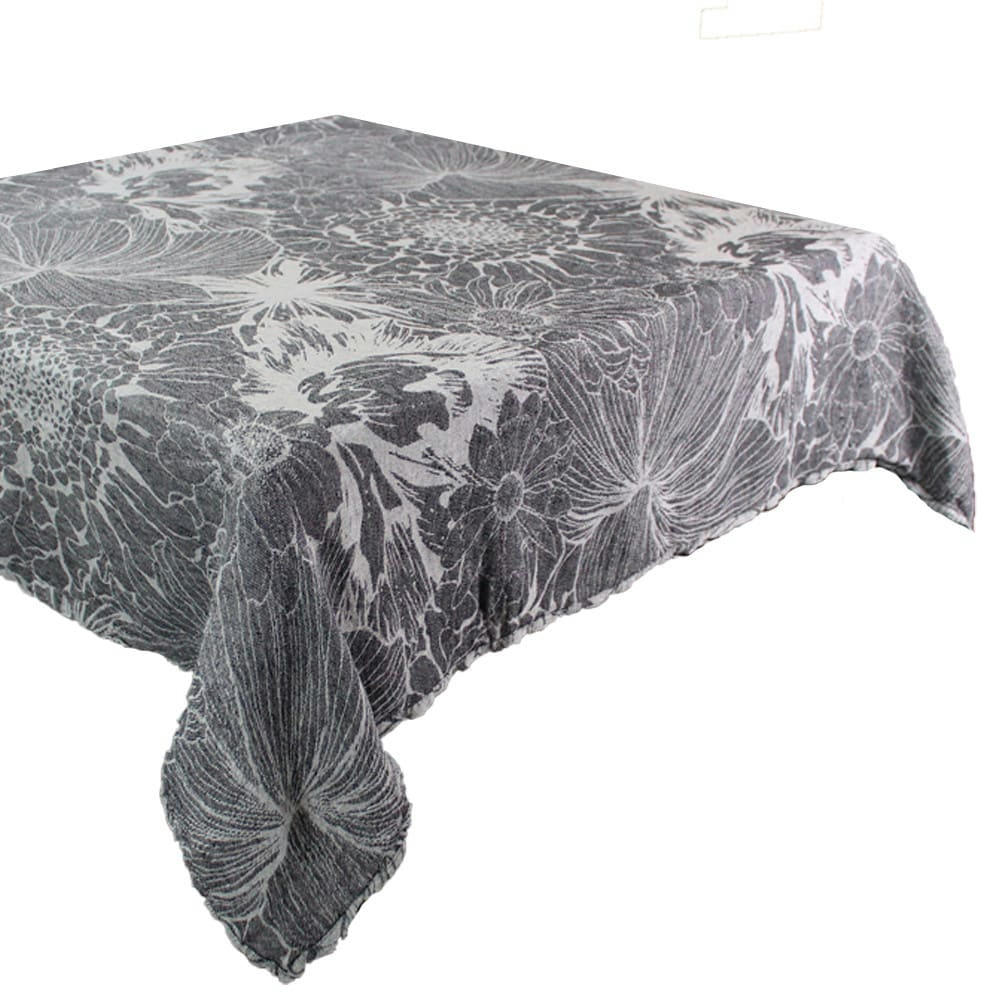 MILLE BLOOM NOIR - Nappe  métis lin & coton noir 110X110