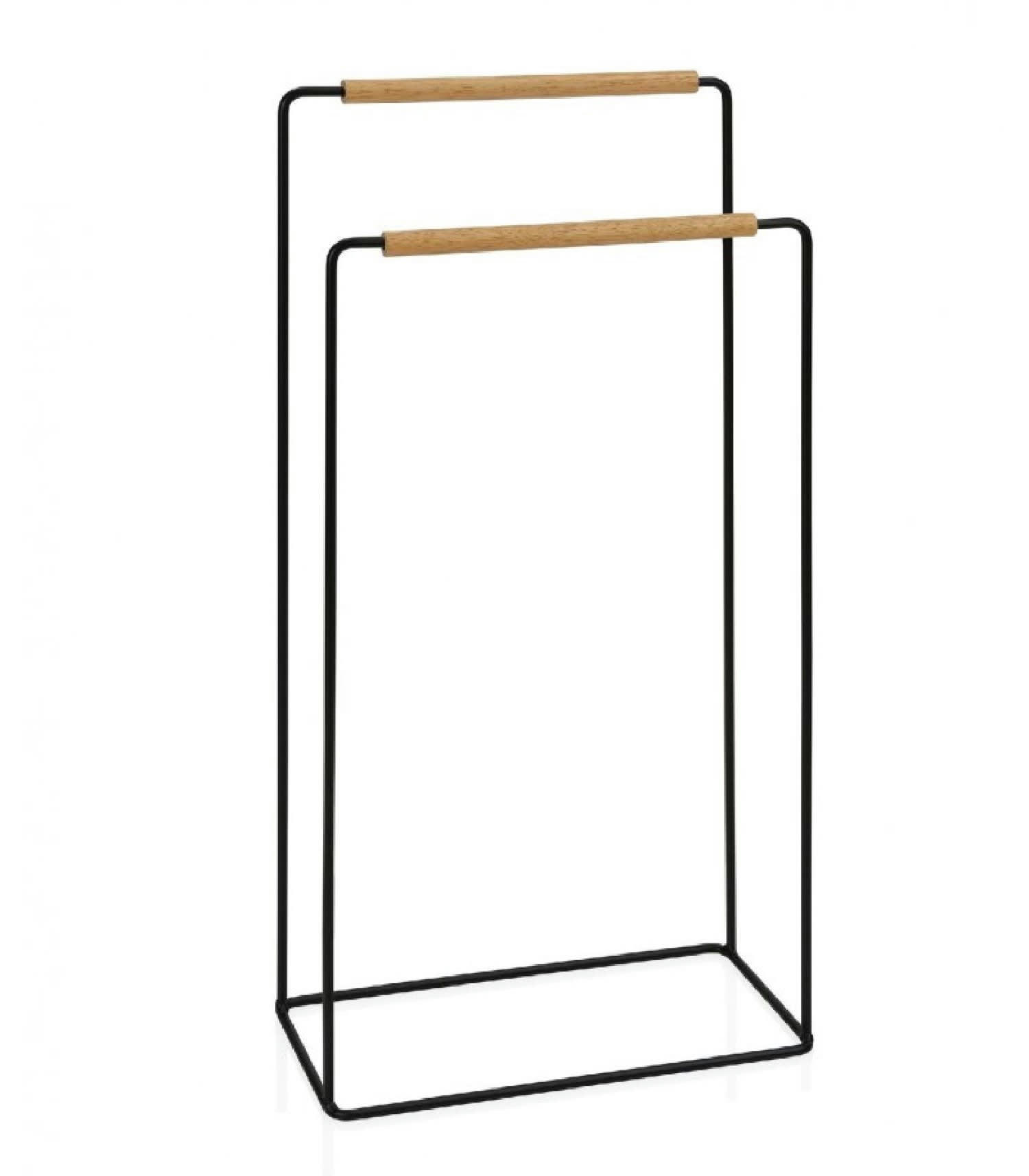 - Porte serviette sur pied en métal noir et bois H81cm